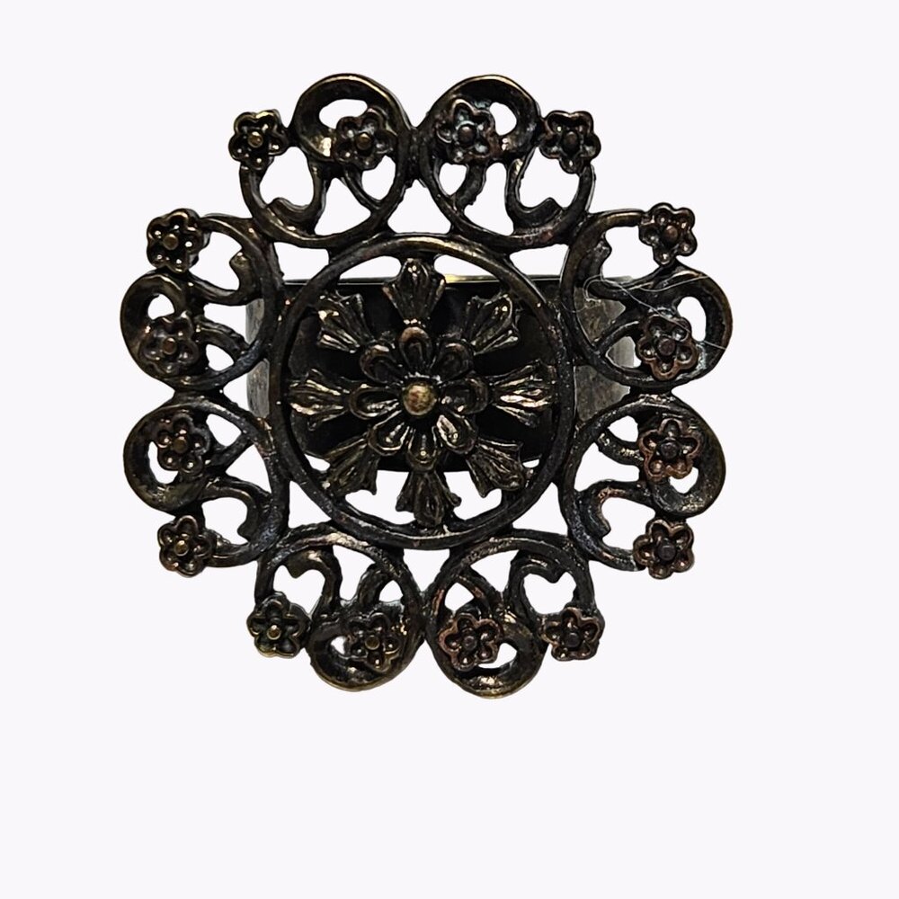 Boho Brass Filigree Rosette Ring Size 7 Floral Statement Fashion Jewelry Women